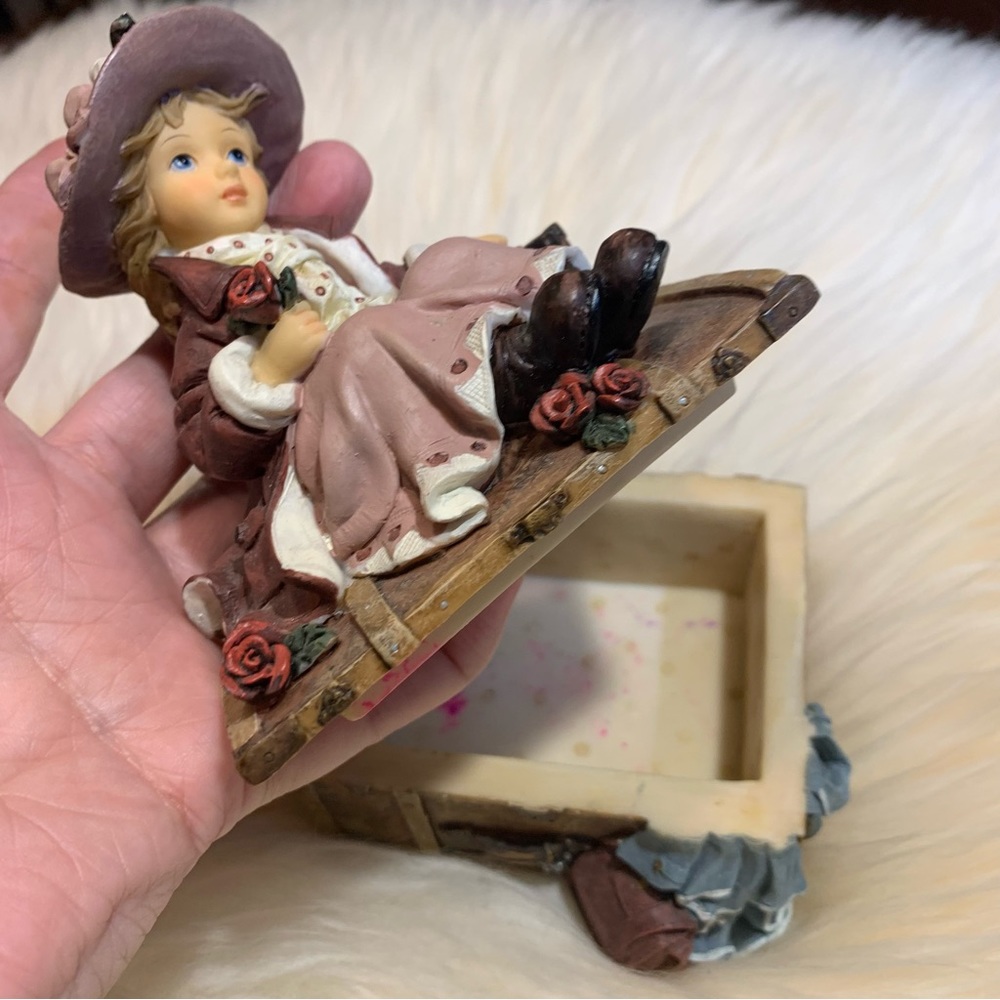 SALE!! Girl on trunk trinket box. Handpainted